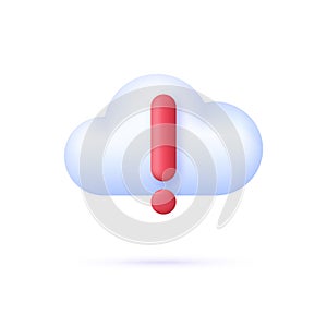 3D Cloud computing error icon. Concept of broken communication with database. Data issue, disconnection.