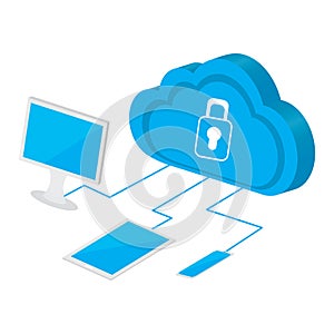 3d cloud computing icon connected to devices