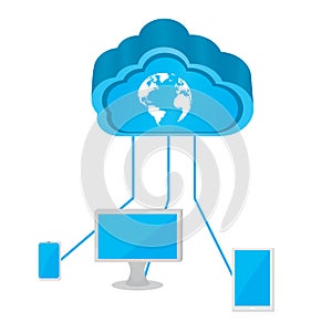 3d cloud computing icon connected to devices