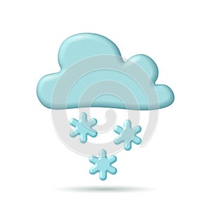 3D cloud snowflake weather icon. Mobile element cloudy camp travel logo. Winter cold snowy weather forecast map app