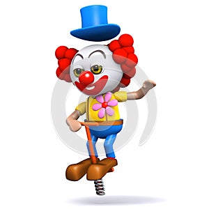 3d Clown bouncing on a pogo stick