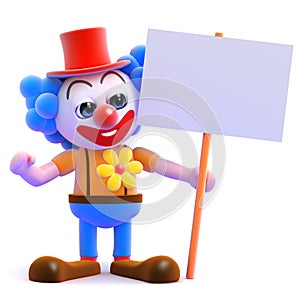 3d Clown holds up a placard