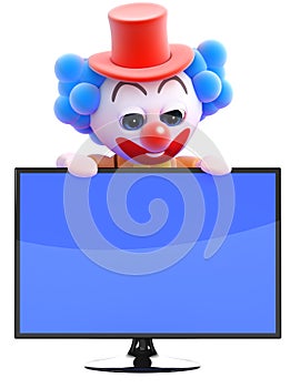 3d Clown widescreen television monitor