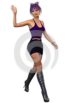 3D Clubber girl in violet outfit