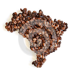 3D Coffee Beans Shaped Like Brazil Country Map Isolated on Whtie Background