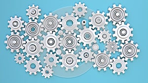 3d cogs and gears animation on blue background.
