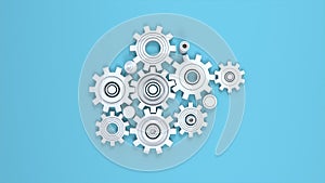 3d cogs and gears animation on blue background.