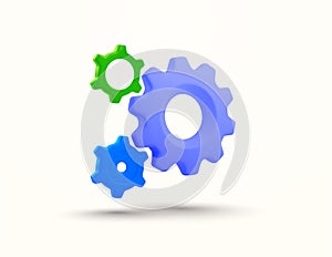 3d cogs icon, gears icon, minimal style, isolated on white background. Machine symbol. 3d vector illustration.