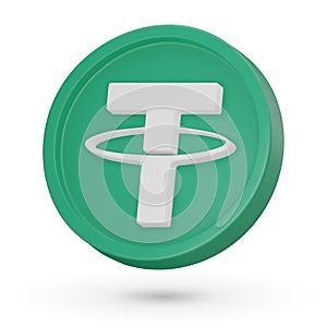 3D coin. Cryptocurrency symbol Tether USDT. 3D Vector icon. Illustration isolated on a white background