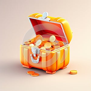 3D coin treasure illustration, isolated against a solid color background,concept of wealth, riches, and financial prosperity.