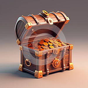 3D coin treasure illustration, isolated against a solid color background,concept of wealth, riches, and financial prosperity.