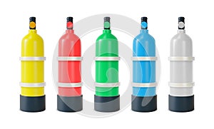 3d Color Aqualung or Scuba Oxygen Cylinders Set Cartoon Style. Vector