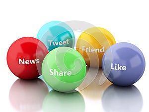 3d color bubbles with Social media and networking concept.