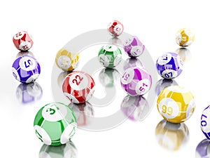 3d Colorful bingo balls against white background.