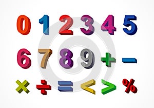 3D colorful letter 0, 1, 2, 3, 4, 5, 6, 7, 8, 9 numeral alphabet