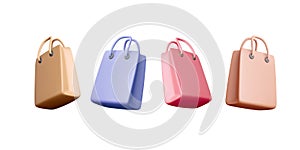 3D colorful shopping bags. Brown, blue, pink and red gift bag set