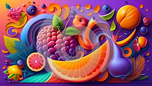 3d colorfull background with fruits