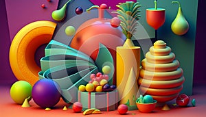 3d colorfull background with fruits