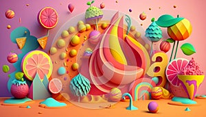 3d colorfull background with fruits