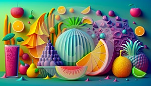 3d colorfull background with fruits