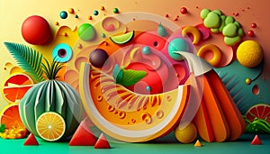 3d colorfull background with fruits