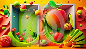 3d colorfull background with fruits