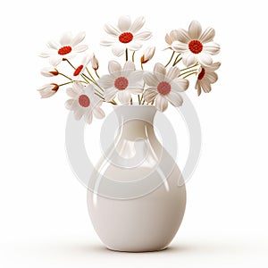 3d Colorized Porcelain Vase With White Daisies On White Background