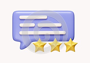 3d comment and star. rate review customer experience quality service excellent feedback. icon isolated on white