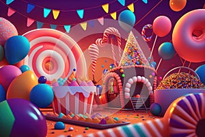 3D Composite Candy-Filled Carnival with Games. Generative AI