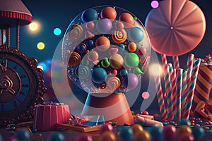 3D Composite Candy-Filled Carnival with Games. Generative AI