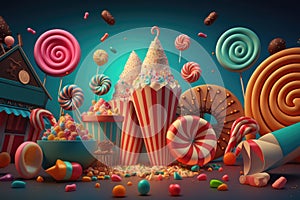 3D Composite Candy-Filled Carnival with Games. Generative AI