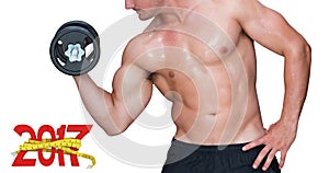 3D Composite image of bodybuilder lifting dumbbell