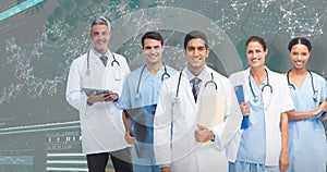 3D Composite image of portrait of male doctor with medical team