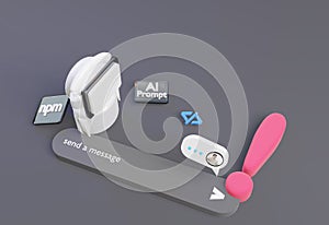 3D computer AI Robot Chatbot Web UIUX. . SOFTWARE programming algorithms. rendering illustration