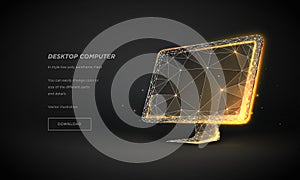 3d computer monitor abstract for concept design. Low poly design 3d isometric. Plexus particle. Vector illustration isolated.