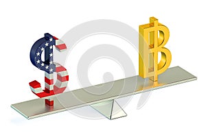 3D concept Dollar or Bitcoin , USD BTC currency pair