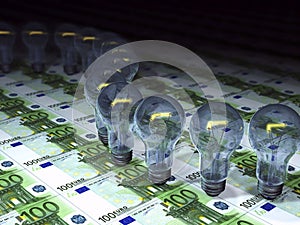 3d concept money and bulbs