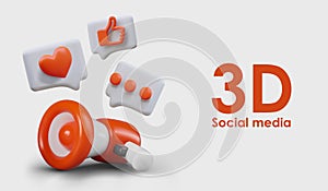 3D concept of social media, digital marketing. Modern advertising