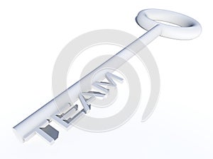 3D conceptual white key with the text team, isolated on white