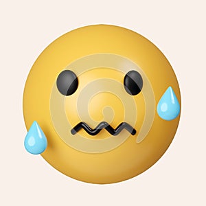 3d Confounded emoji with yellow face, scrunched, a crumpled mouth, frustration, disgust, and sadness. icon isolated on