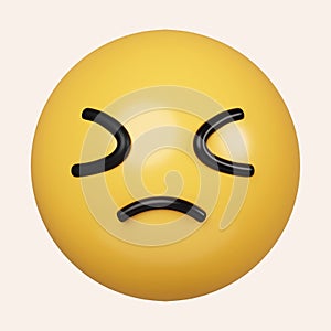 3d Confounded emoji with yellow face, scrunched, a crumpled mouth, frustration, disgust, and sadness. icon isolated on