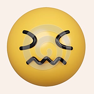 3d Confounded emoji with yellow face, scrunched, a crumpled mouth, frustration, disgust, and sadness. icon isolated on