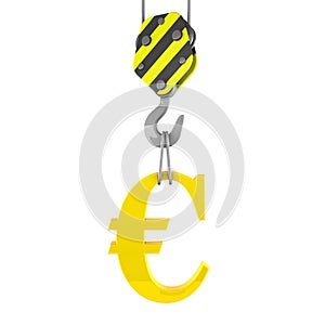 3d construction crane hook lifting golden euro symbol