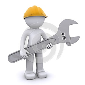 3D construction worker with adjustable wrench