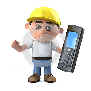 3d Construction worker with cell phone