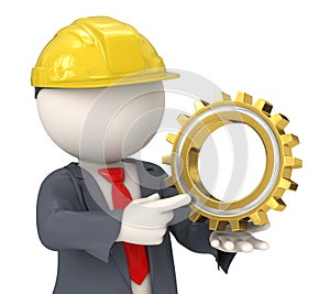 3d constructor business man holding a gear