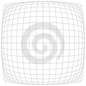 3D convex spherical, globe, orb protrude distortion, deformation on lines grid, mesh. Bulge, bloat, inflate sphere. Bulb, bump or