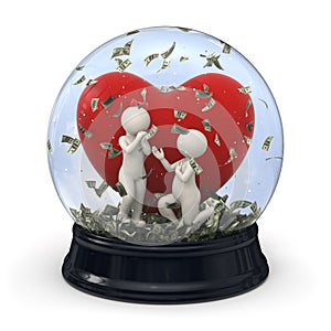 3d couple in snow globe - Marriage money Valentine