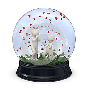 3d couple in a snow globe - Marriage proposal - Valentine