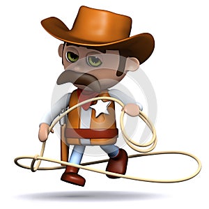 3d Cowboy sheriff jumps his lasso